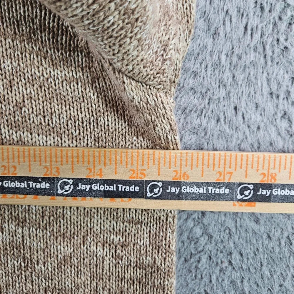 Chaps Mens XL Tan Marled Cotton Mock Neck Henley Sweater Elbow Patches Logo